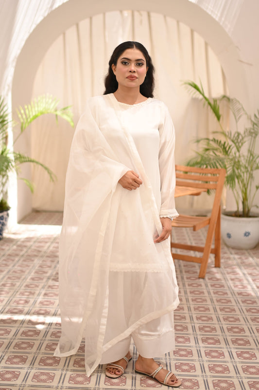 White Silk Farshi | 3 Piece Suit