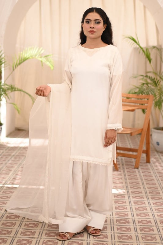 White Silk Farshi | 3 Piece Suit