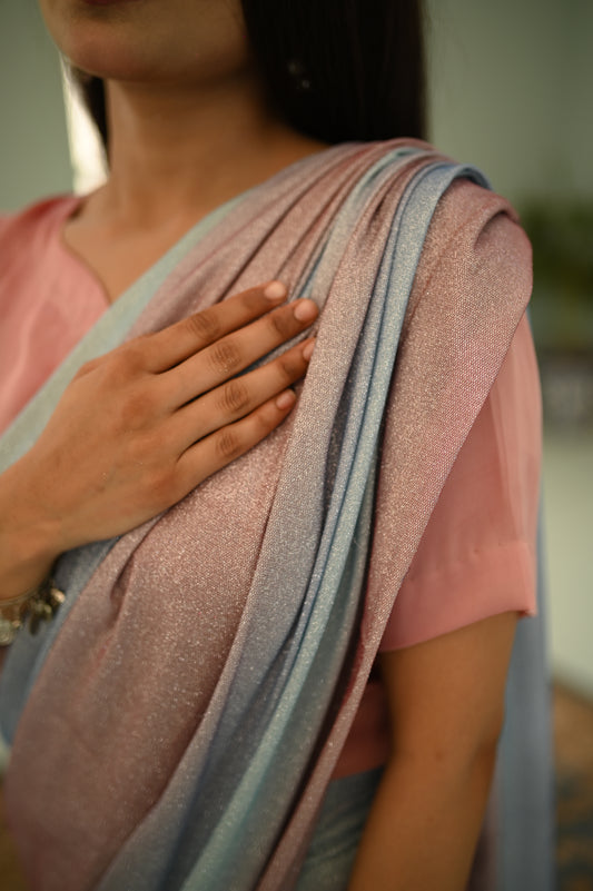 Moonlit Blush – Ombre Pastel Saree